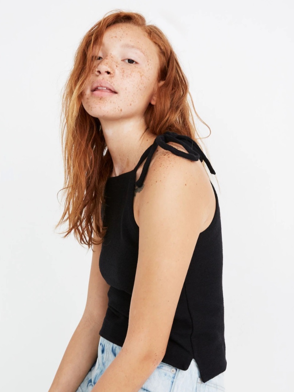 Madewell Black Ribbed Tie-Shoulder Tank